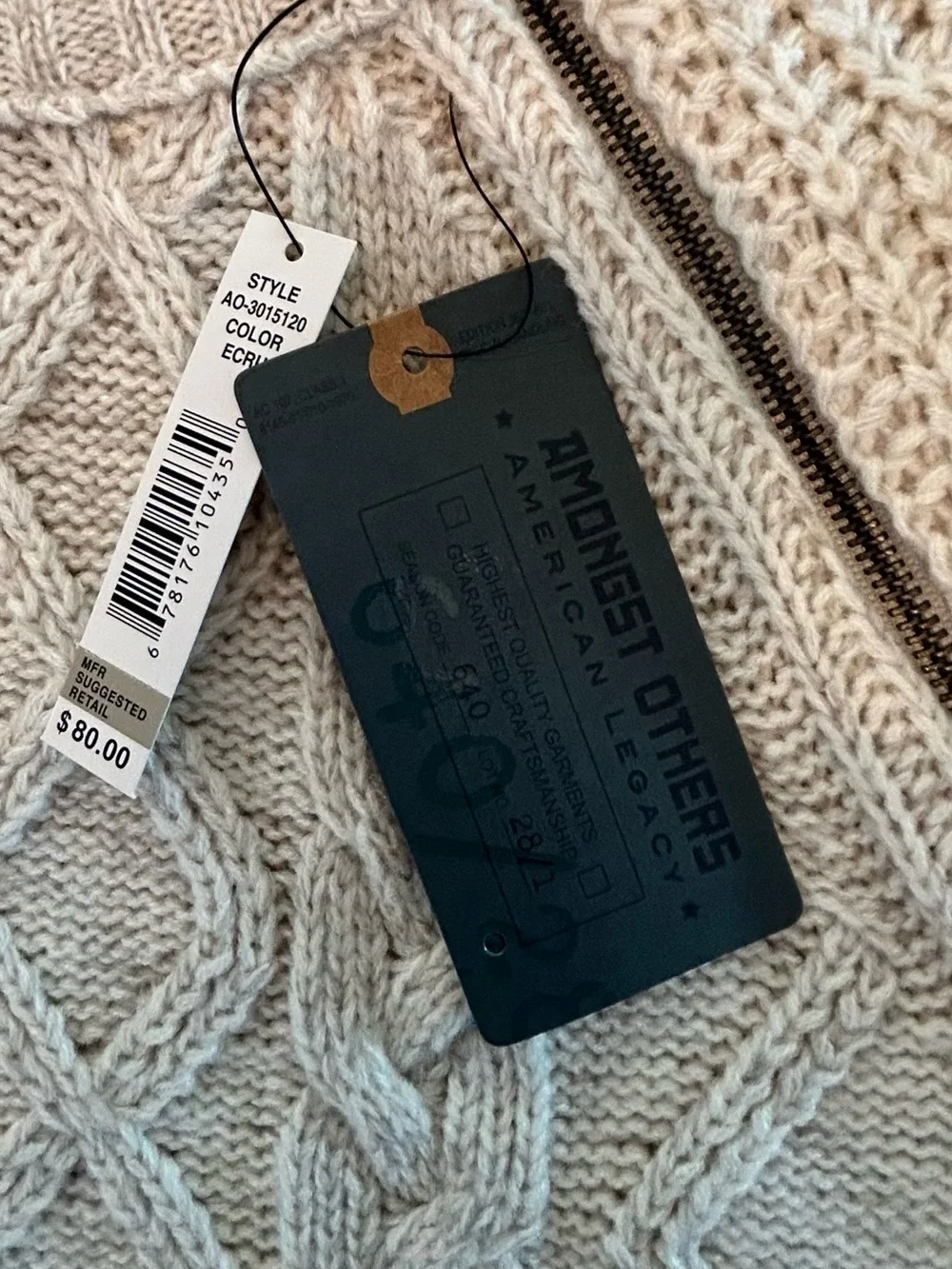 Amongst Others Men's Cream Cable-Knit Half-Zip Sweater